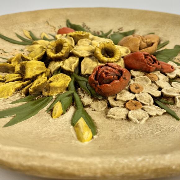 Vintage BOSSONS Style Handpainted Spring Flowers Chalkware Wall Plaque Decor 14” - Picture 7 of 9